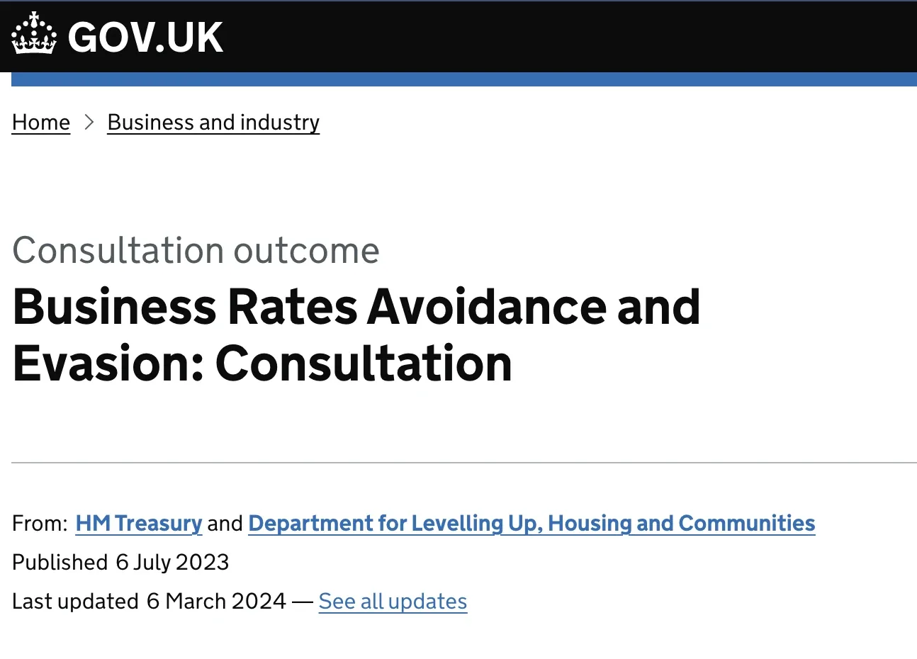 Business rates consultation and regulatory changes