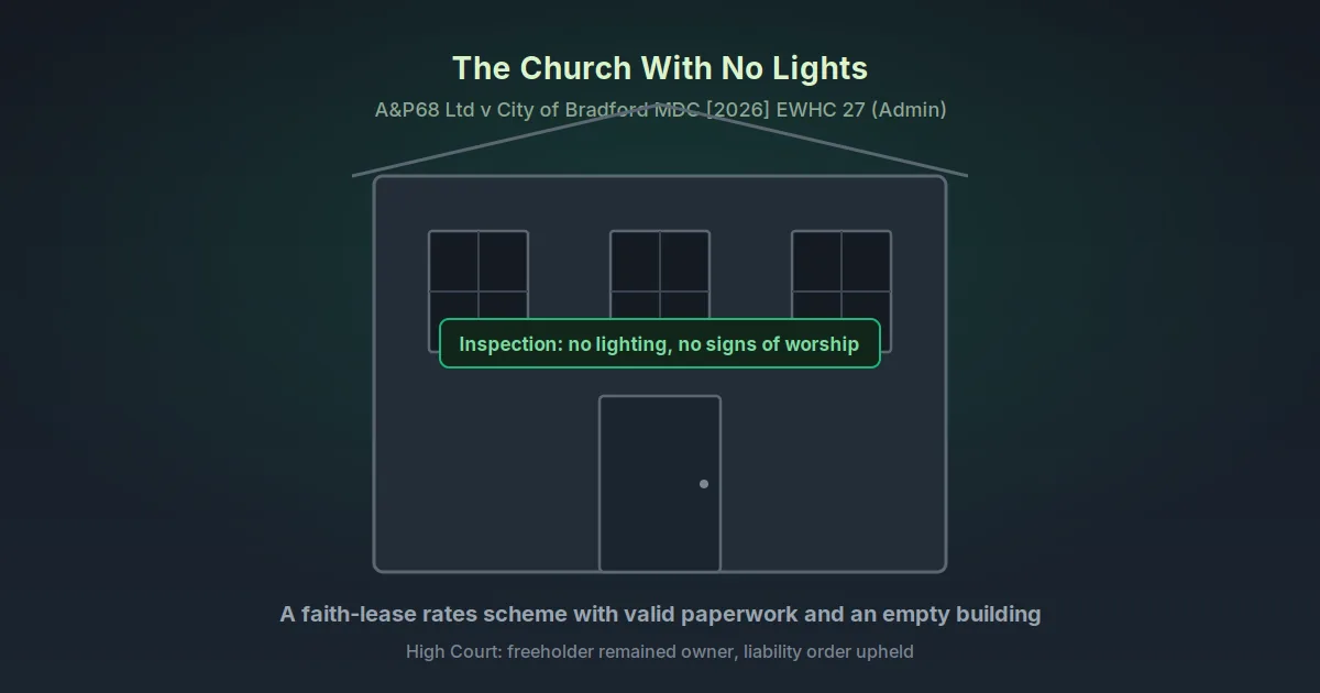 The Church With No Lights: empty commercial facade with no electric lighting, AP68 Ltd v City of Bradford MDC